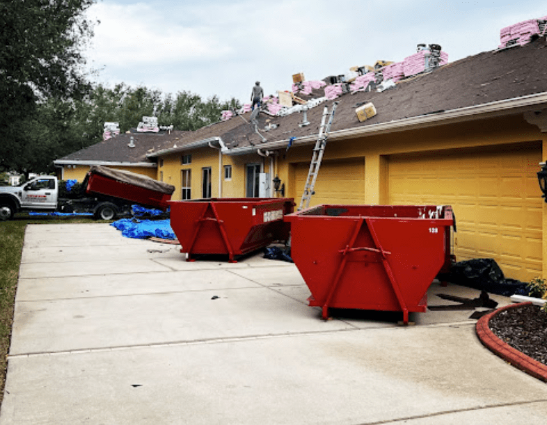 Roof dumpster rental in Brandon, FL.
